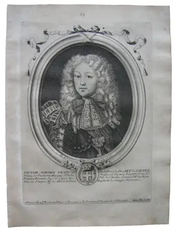 N. II de Larmessin (1632-1694) Portrait Viktor Amadeus II. Savoye Kupferst 1686
