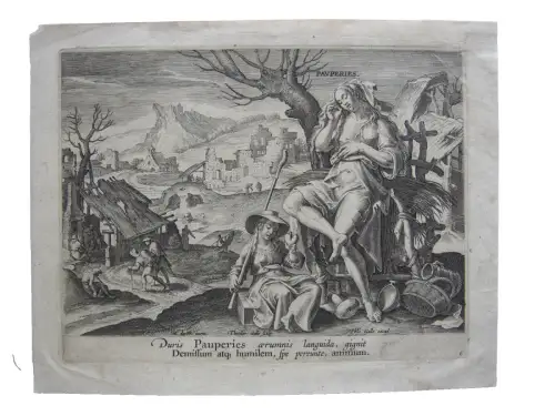 Theodor Galle (1571-1633 Allegorie der Armut Radierung 1600 nach  M. de Vos