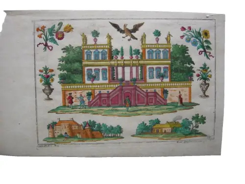 M. Engelbrecht (1684-1756) Ornamentstich Theaterkulisse kol Kupferst 1740