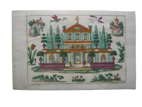 M. Engelbrecht (1684-1756) Ornamentstich Theaterkulisse kol Kupferst 1740