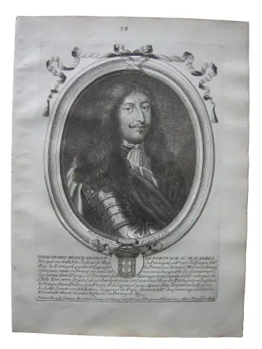 N. II de Larmessin (1632-1694) Portrait Dom Pedro Prinz Portugal Kupferst 1686
