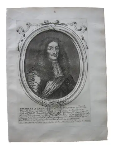 N. II de Larmessin (1632-1694) Portrait Charles II. König Schottland Kupfer 1686