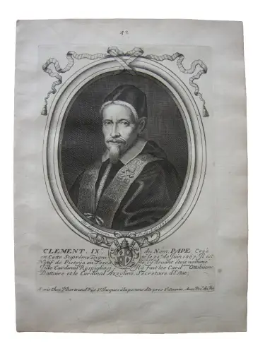 N. II de Larmessin (1632-1694) Portrait Papst Clemens IX. Kupferst 1667