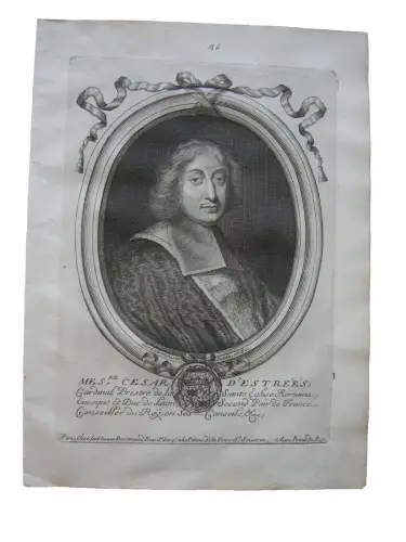 N. II de Larmessin (1632-1694) Portrait Cesar d'Estreés Kardinal Kupferst 1680