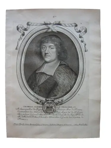 N. II de Larmessin (1632-1694) Portrait Charles Le Tellier ReimsKupferst 1681