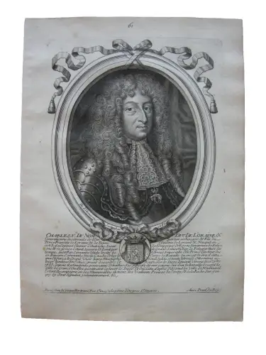 N. II de Larmessin (1632-1694) Portrait Karl V.  Herzog Lothringen Kupferst 1686
