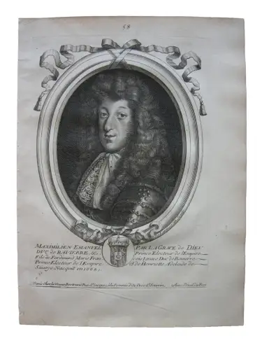 N. II de Larmessin (1632-1694) Portrait Max Emanuel Churfürst Baye Kupferst 1686