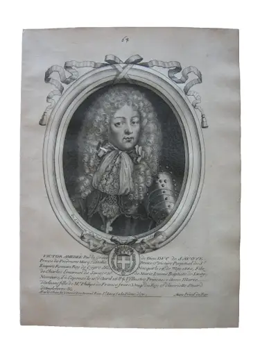 N. II de Larmessin (1632-1694) Portrait Victor Amedée Savoye Kupferst 1684