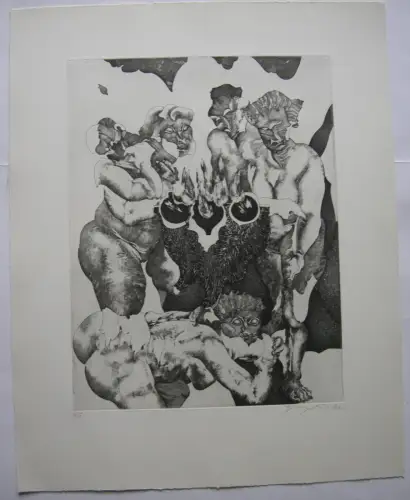 Heinz Knoke (1922-1991) Asurbanipal Körper Expressive Aquatinta Radierung 1965
