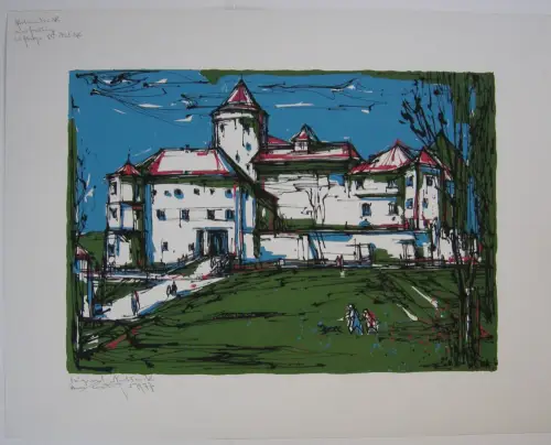 Hans Prähofer (1920-2005) Schlossanlage Orig Farbserigrafie 1977 signiert