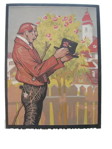 Richard Mauch (1874-1921) Bauernkirchweih Farbholzschnitt 1913 Bauernkirta
