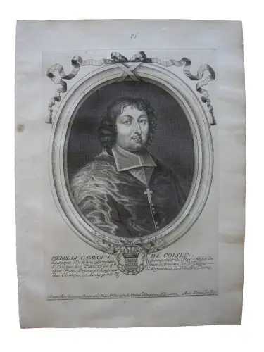 N II de Larmessin (1632-1694) Portrait Pierre du Cambout Kardinal Kupferst 1680