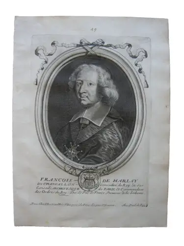 N II de Larmessin (1632-1694) Portrait F. Harlay de Champvallon Kupferst 1680