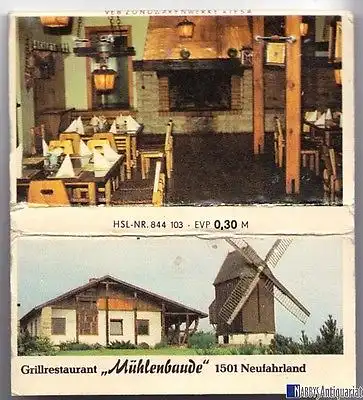 Streichholzheftchen, Potsdam Neufahrland, Mühlenbaude, um 1980
