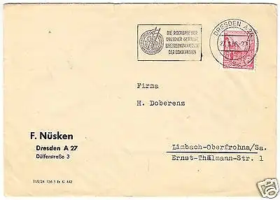 Bedarfspost, Mi.-Nr. DDR, 455 EF, Fa. F. Nüsken, Dresden, o Dresden A 24, 1956