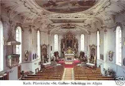 Ansichtskarte, Scheidegg Allgäu, Kath. Pfarrkirche "St. Gallus", Innenansicht, um 1985