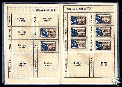 FDJ-Ausweis mit diversen Beitragsmarken, 1953-1955, Kreis Rudolstadt