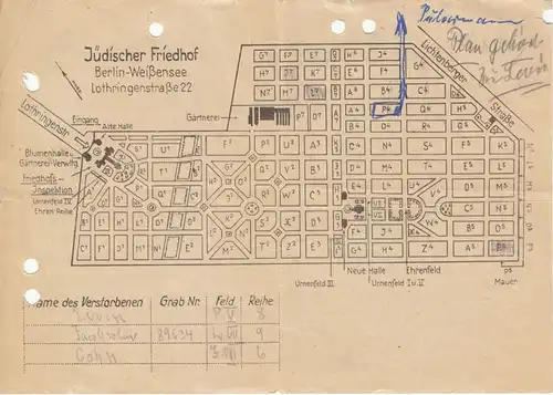 Zwei Dokumente, Jüdische Gemeinde von Gross - Berlin, Friedhof Weissensee, 1963