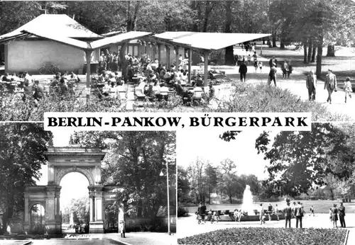 Ansichtskarte, Berlin Pankow, Bürgerpark Pankow, drei Abb., 1978