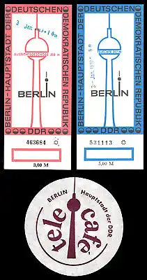 Zwei Eintrittskarten, Berlin, Fernsehturm, 1969 bzw. 1970 und Tropfdeckchen
