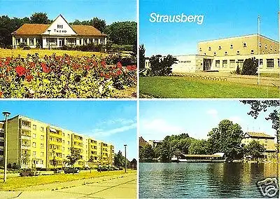 Ansichtskarte, Strausberg, vier Abb., u.a. "Haus der NVA", 1989
