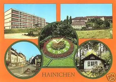 AK, Hainichen, 5 Abb., u.a. Gorki - Oberschule, 1984