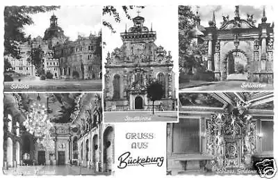 AK, Bückeburg, fünf Abb., Stadtkirche und Schloß, 1956