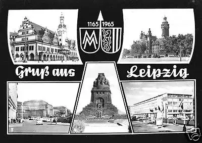 AK, Leipzig, fünf Abb., gestaltet, 1965