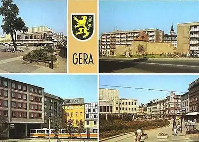 AK, Gera, 4 Abb., u.a. Straßenbahn Johannisstr., 1987