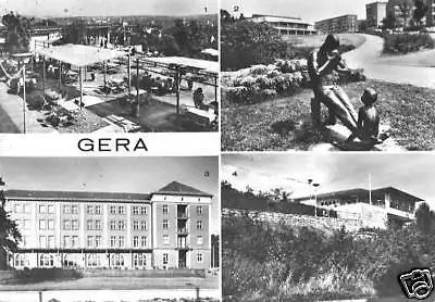 Ansichtskarte, Gera, vier Abb., u.a. Haus d. Bergmanns, 1981