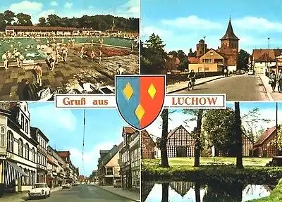 AK, Lüchow, 4 Abb., u.a. Freibad, ca. 1972