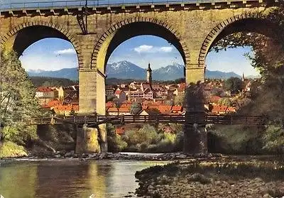 AK, Traunstein Obb., Blick durch Viadukt, 1971
