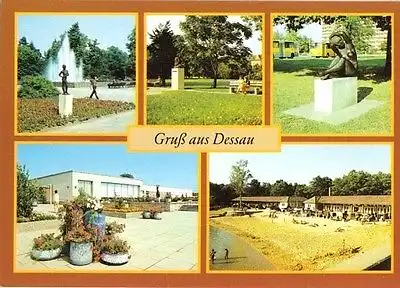 AK, Dessau, 5 Abb., u.a. Waldbad "Freundschaft", 1990