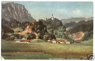 AK, Bad Reichenhall, St. Pankratz, Künstlerkarte, um 1920