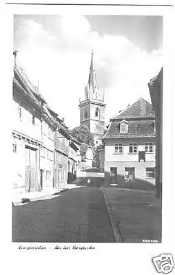 AK, Bad Langensalza, Straßenpartie mit Bergkirche, 1955
