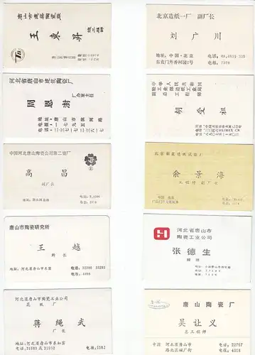 Aus dem Nachlaß eines DDR-Außenhändlers, 30 Visitenkarten aus China, 1980er