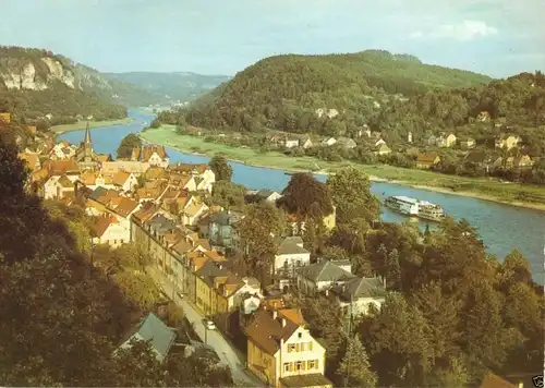 Ansichtskarte, Stadt Wehlen Sächs. Schweiz, Teilansicht mit Elbtal, 1987