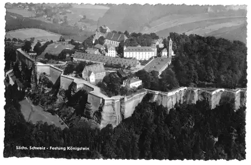 Ansichtskarte, Königstein Sächs. Schweiz, Festung Königstein, Luftbild, 1965