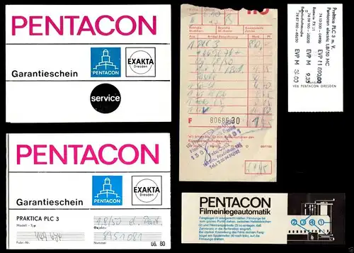 Kauf und Garantieunterlagen für Kamera und Obejektiv Pentacon PLC3, 1980