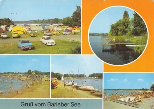 AK, Magdeburg, fünf Abb., Gruß vom Barleber See, 1985