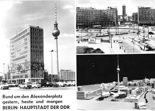 Ansichtskarte, Berlin Mitte, Alexanderplatz, drei Abb., 1969