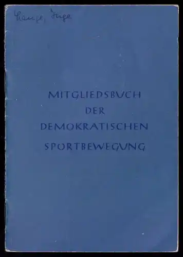 Demokratische Sportbewegung, frühes Mitgliedsbuch, 1950-1952