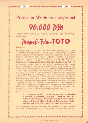 Abrechnung der Kulturabgabe, Kino Gräfenroda, 1956 auf Werbeblatt