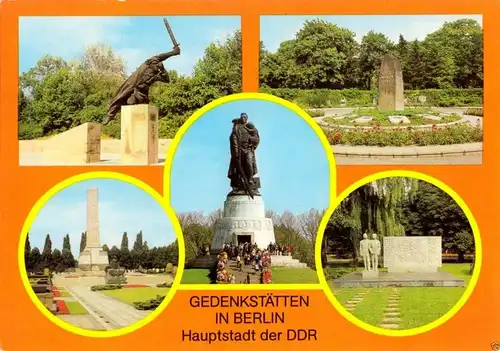 Ansichtskarte, Berlin, Gedenkstätten in Berlin, Hauptstadt der DDR, fünf Abb., 1981