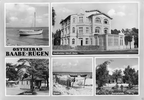 AK, Ostseebad Baabe Rügen, fünf Abb., u.a. Geschwister-Scholl-Heim, 1968
