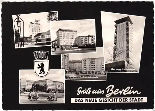 AK, Berlin [Ost], Gruß aus Berlin - Das neue Gesicht der Stadt, fünf Abb., 1962