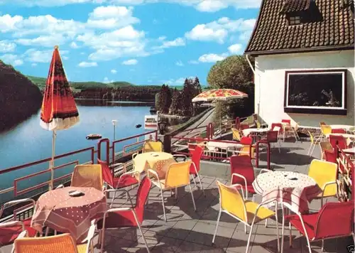 AK, Helminghausen Diemelsee, Café Diemelseeschlößchen, Terrasse, um 1976