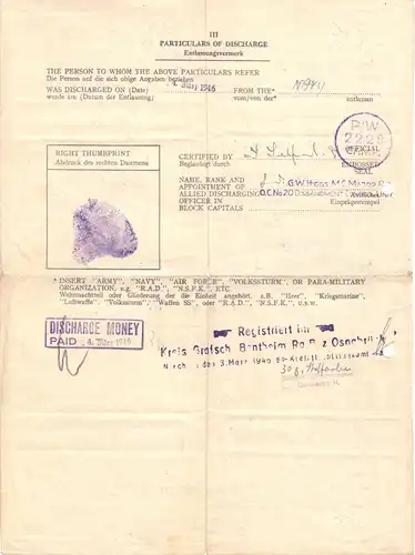 Konglomerat von Dokumenten einer Person zum Kriegsdienst im II. WK, 1937 - 1946