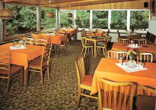AK, Warburg, OT Scherfede, Pension - Café Rehwinkel, Gastraum, 1977