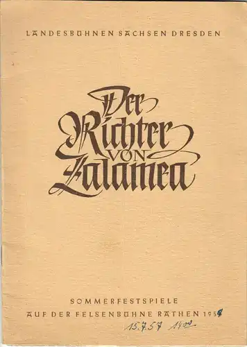 Theaterprogramm, Felsenbühne Rathen, Der Richter von Zalamea, 1956/57